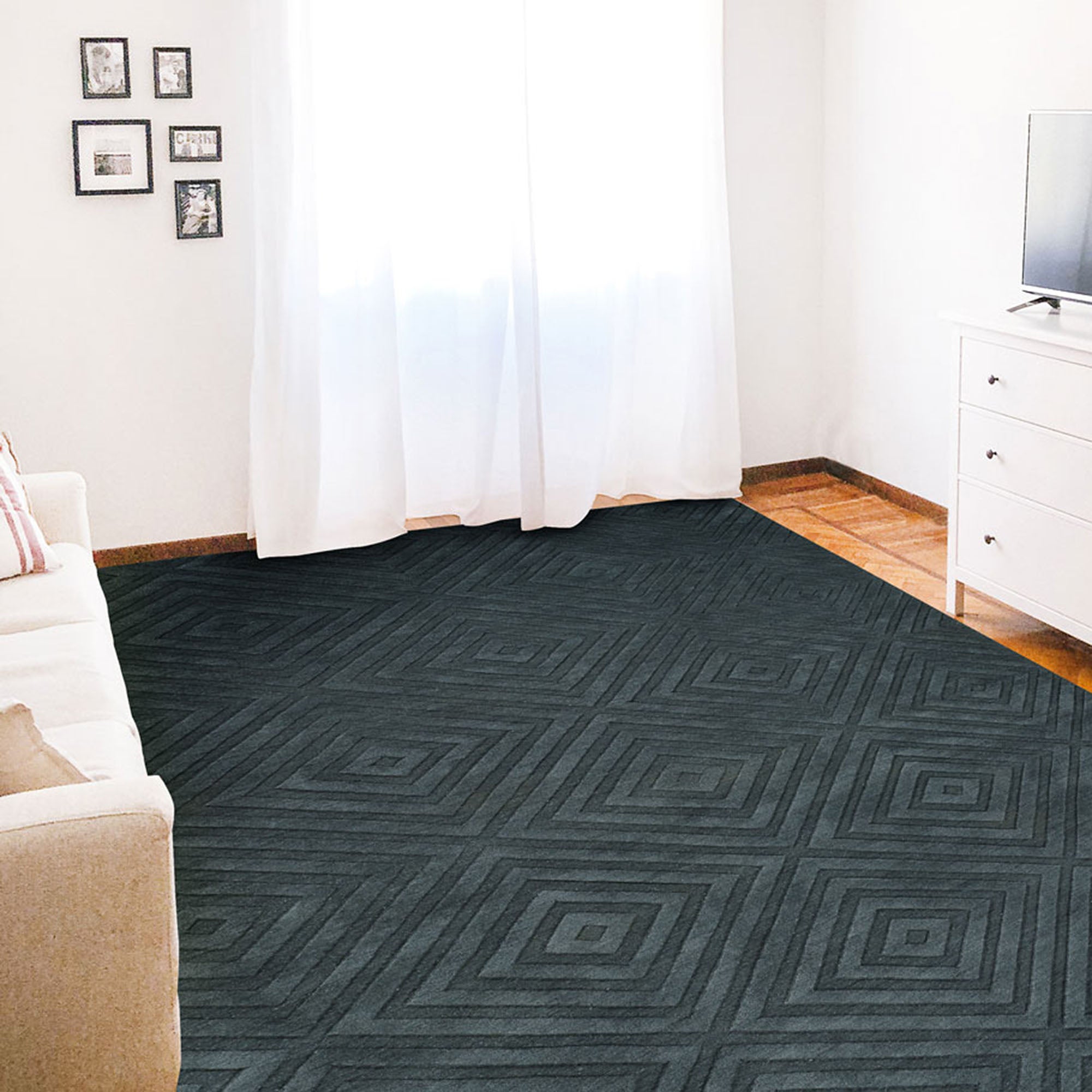 black rug living room
