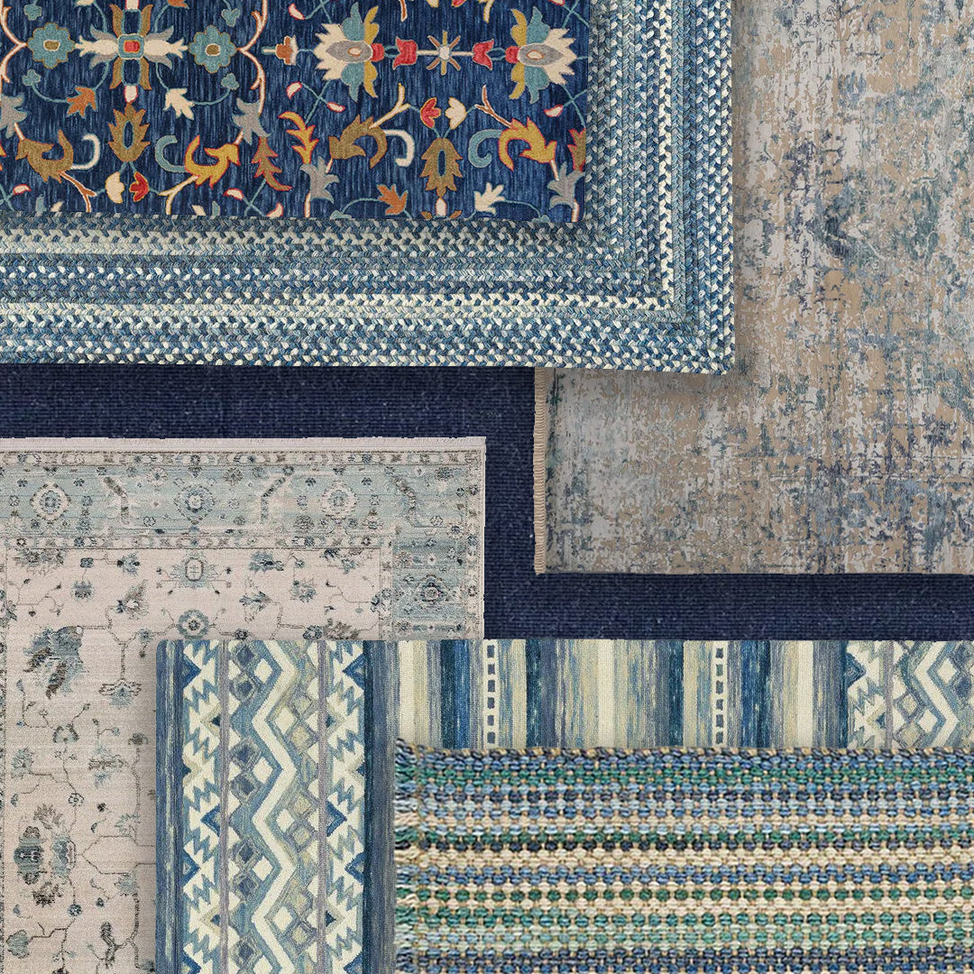 blue rugs layered
