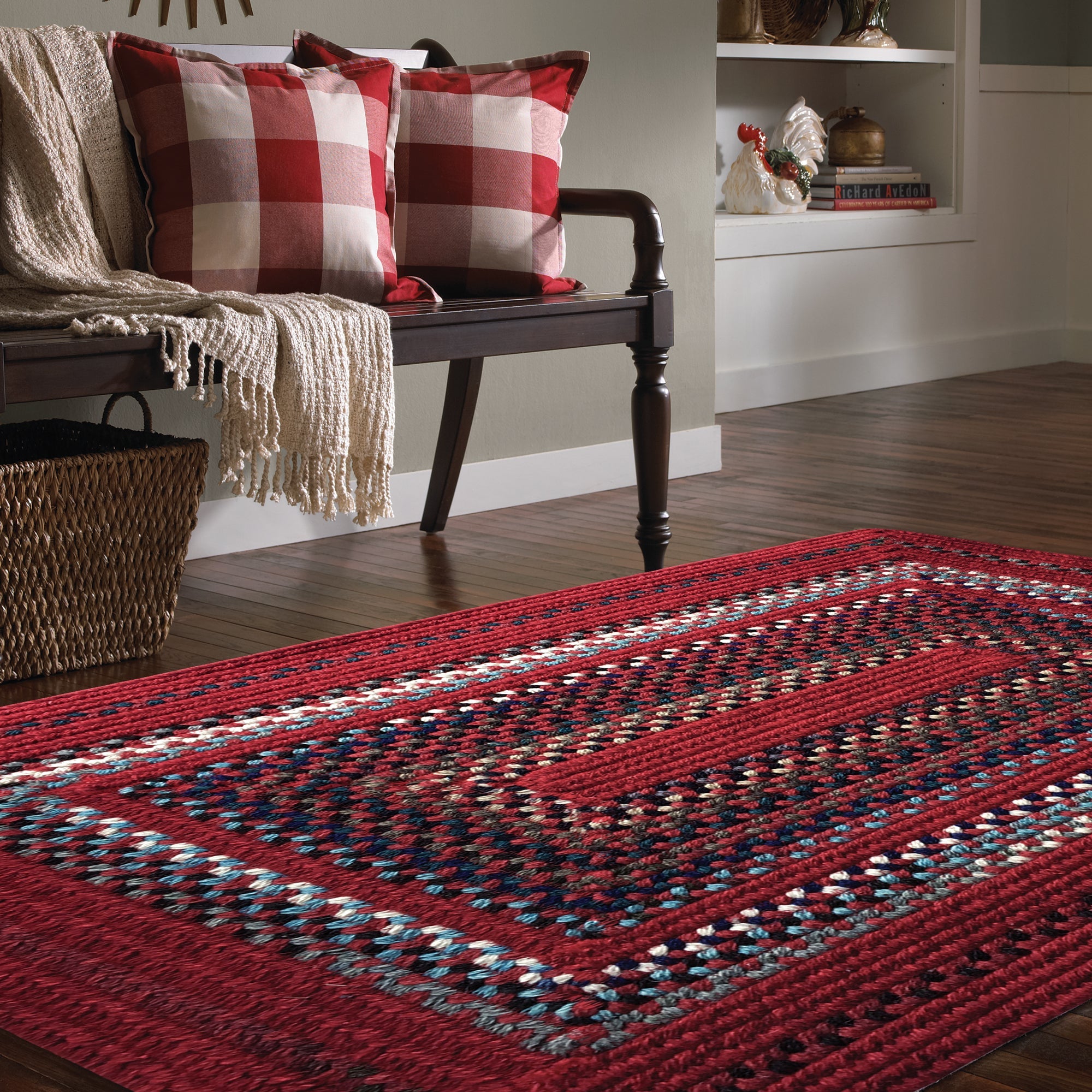 country style room image red braided rug