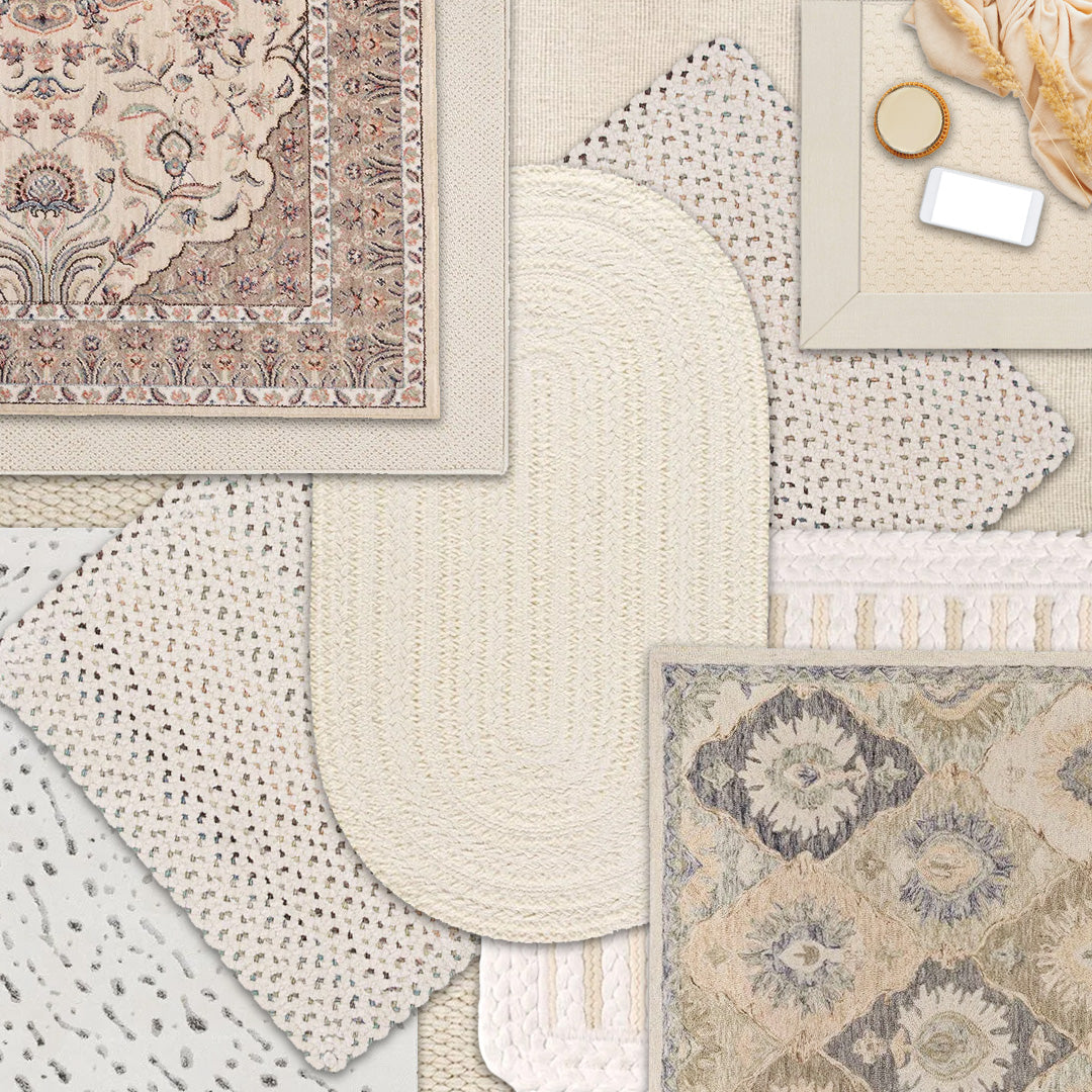 white and ivory collection of layered rugs