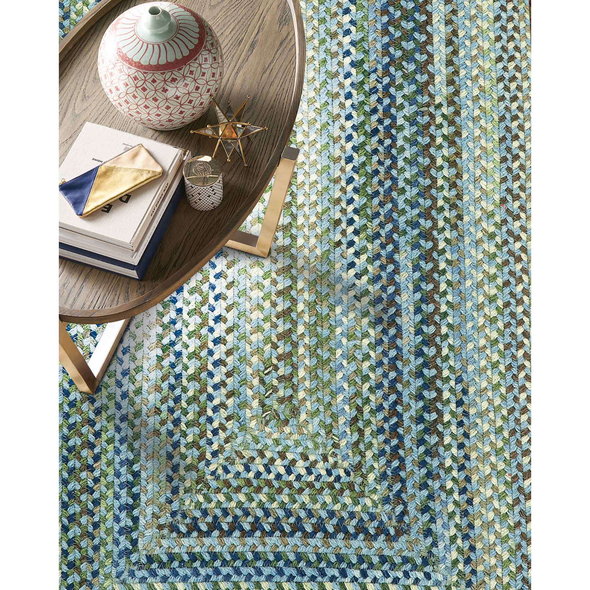 Homecoming Sky Blue Braided Rug Concentric Rectangle image