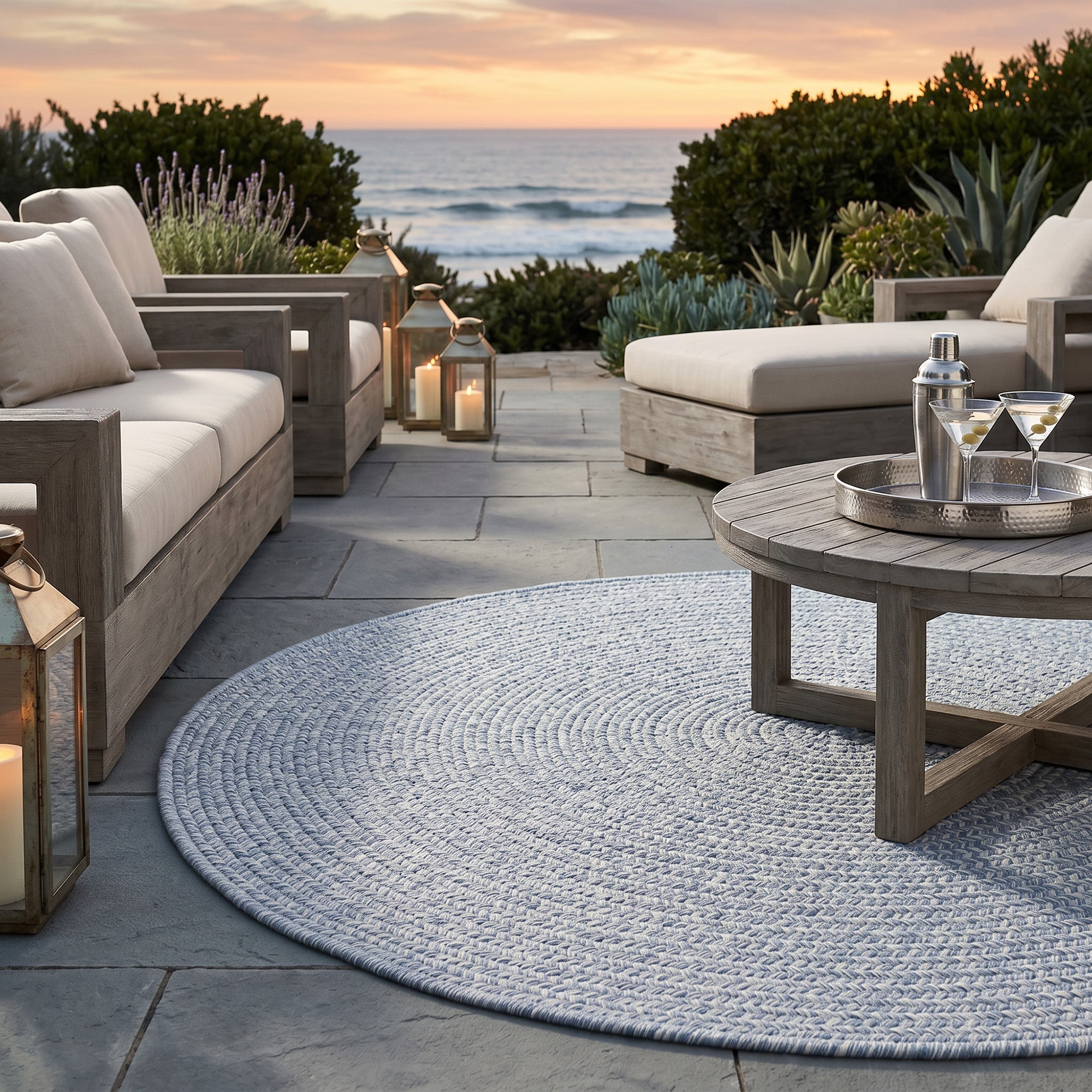 Beach Barn Tweed Baby Blue Braided Rug Round image