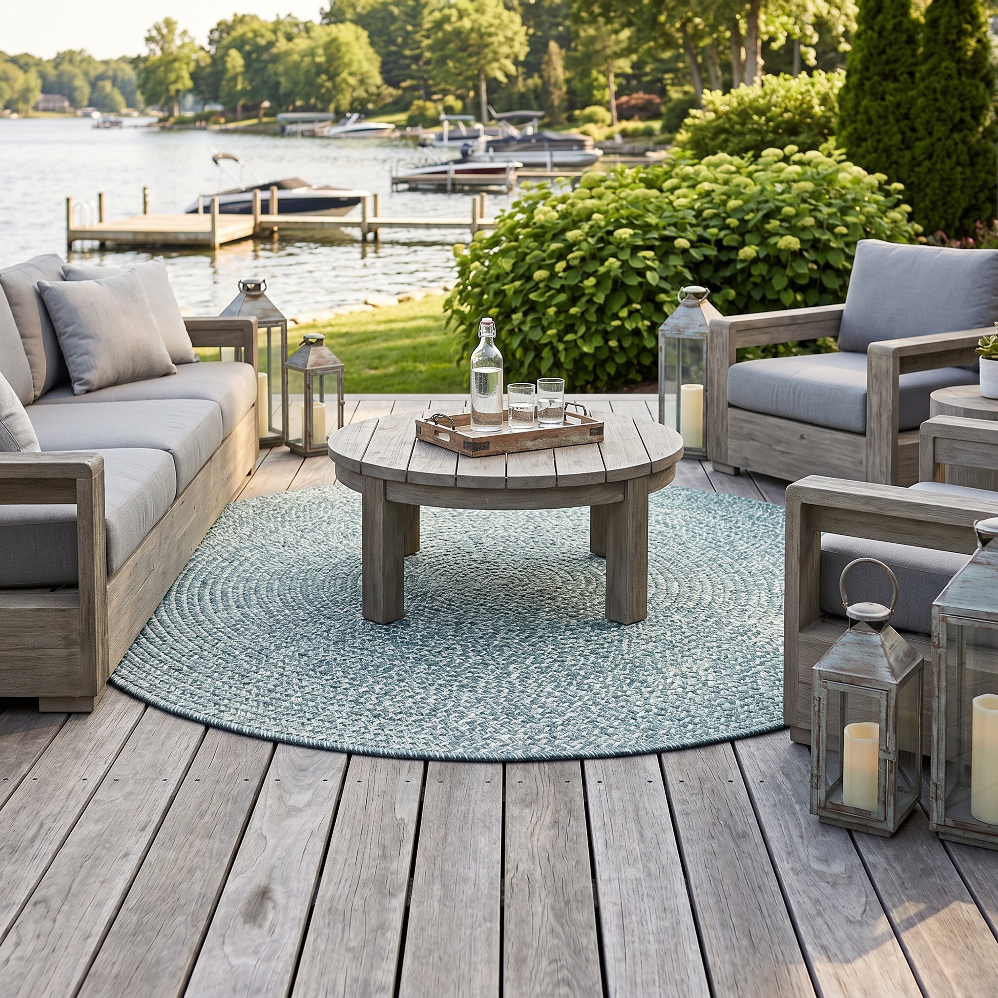 Beach Barn Tweed Lake Braided Rug Round image