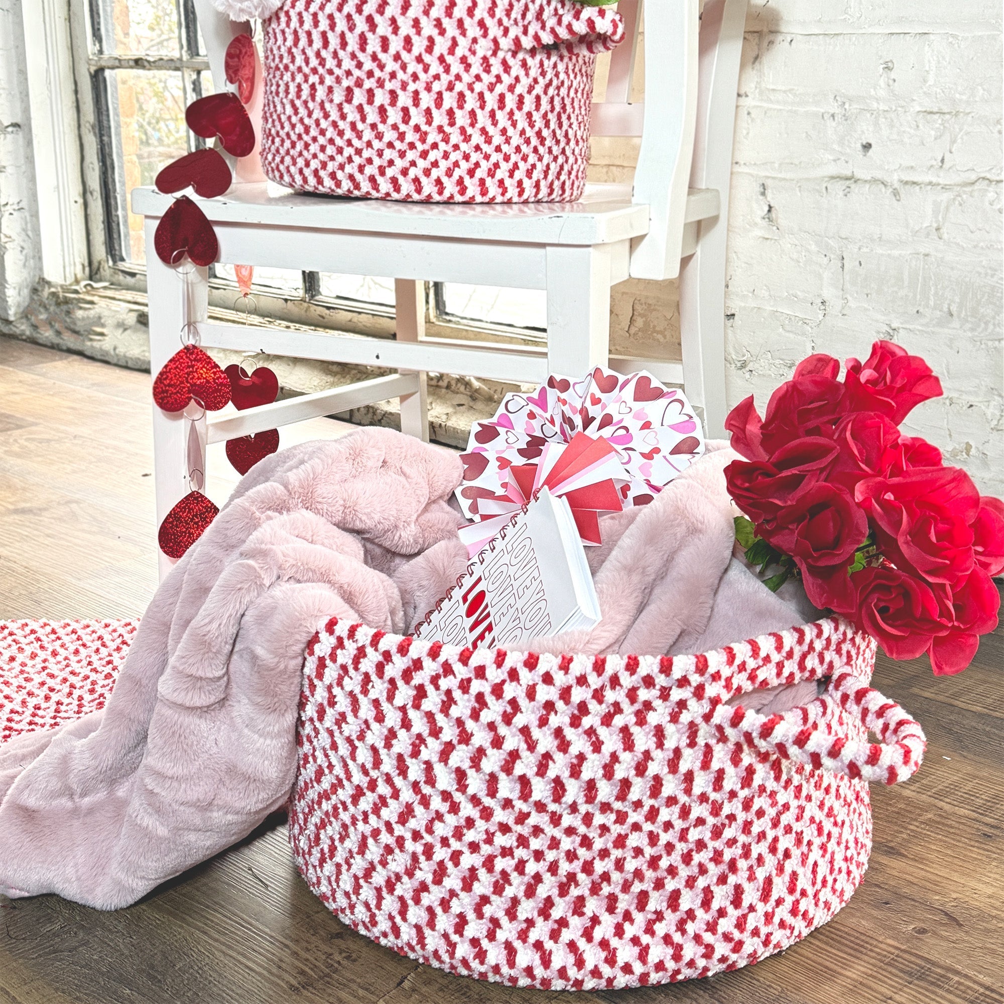 Happy Holidays-Valentine Valentine Braided Rug Basket image