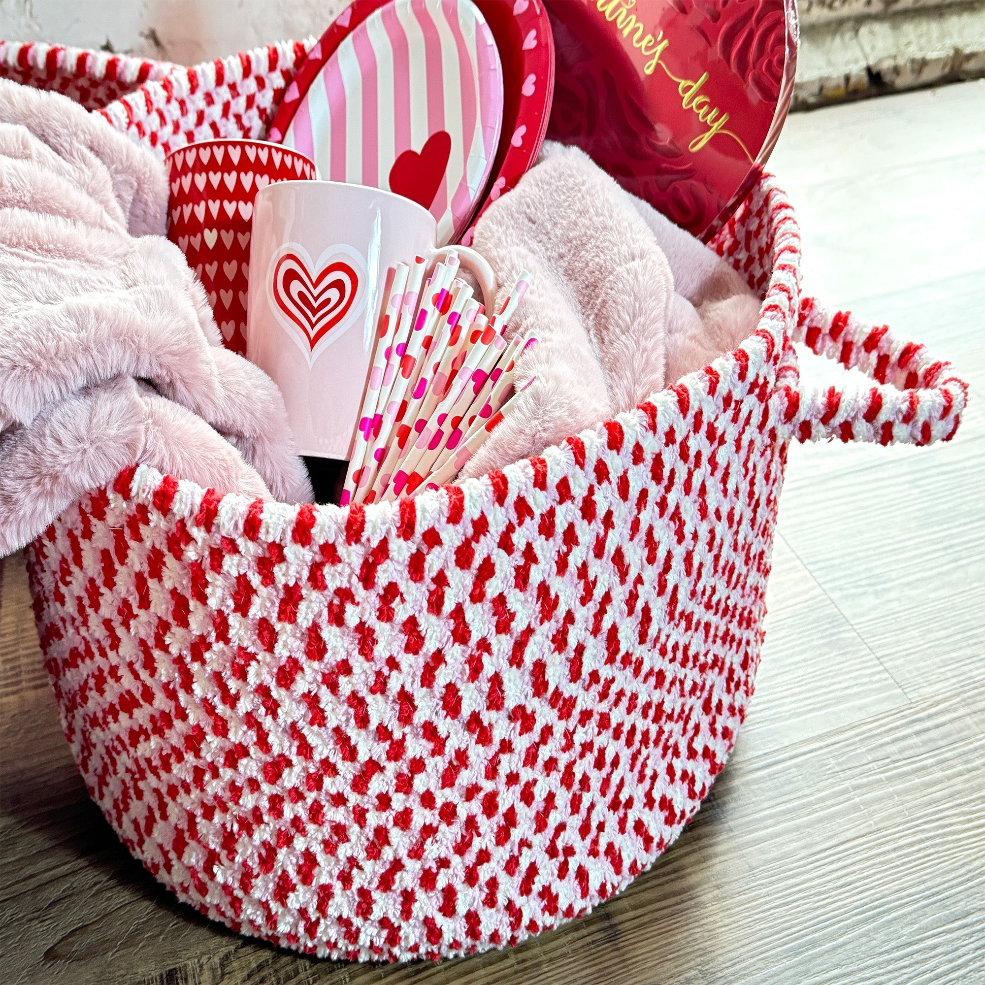 Happy Holidays-Valentine Valentine Braided Rug Basket image