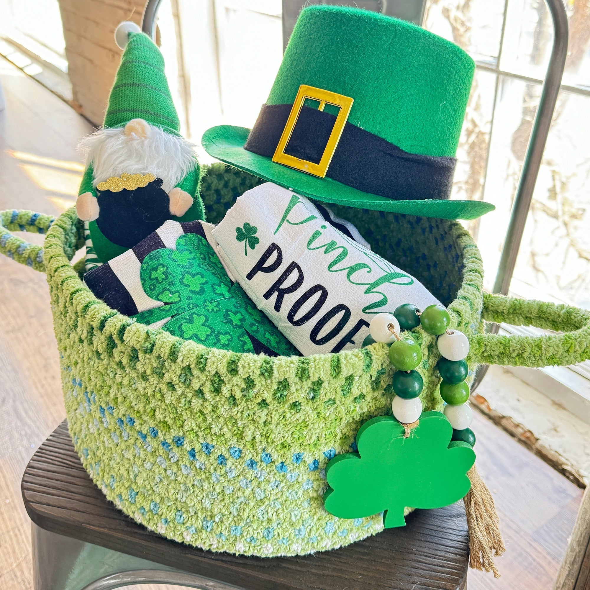 Happy Holidays-St. Patrick's Clover Braided Rug Basket image