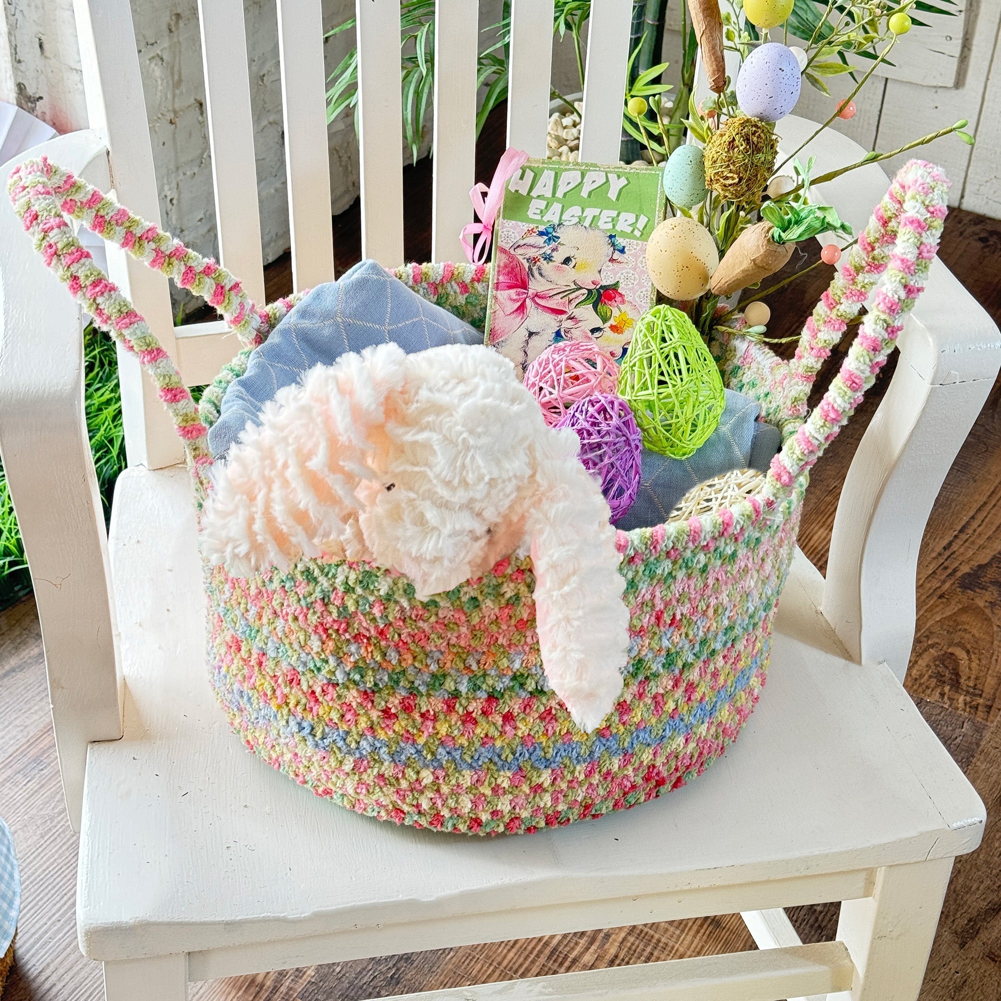 Happy Holidays-Easter Grass Braided Rug Basket image