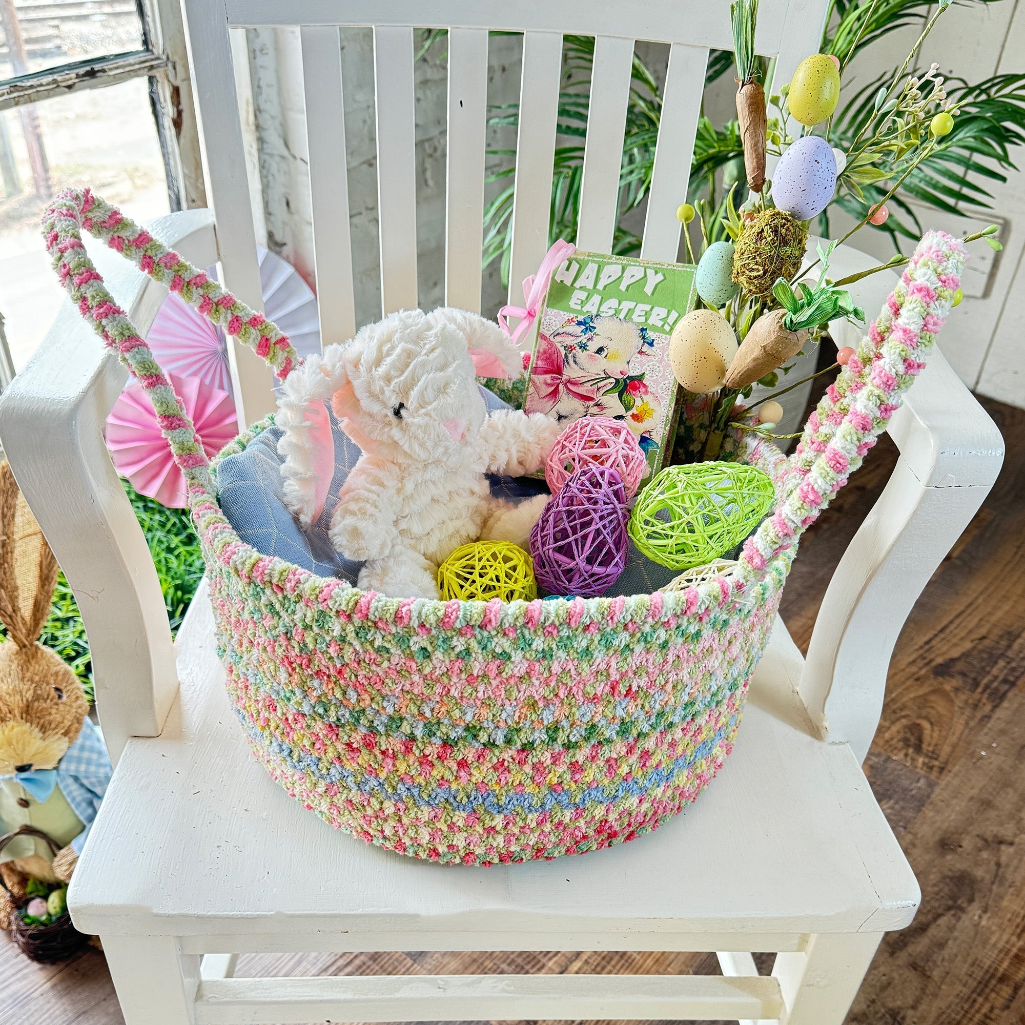 Happy Holidays-Easter Grass Braided Rug Basket image