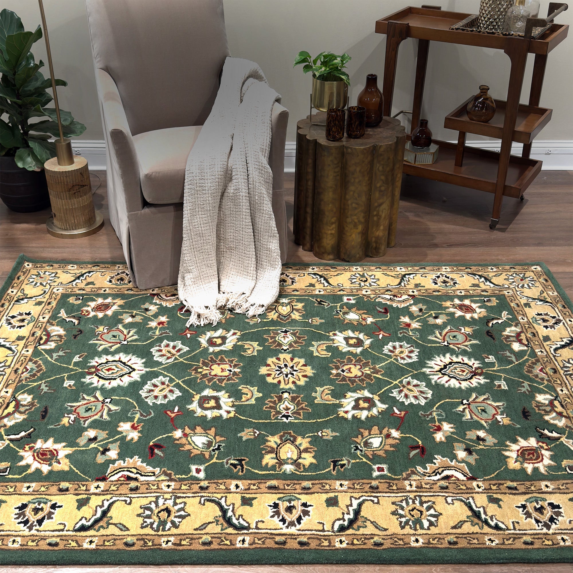 Persia-Keshan Green Gold Hand Tufted Rug Rectangle image