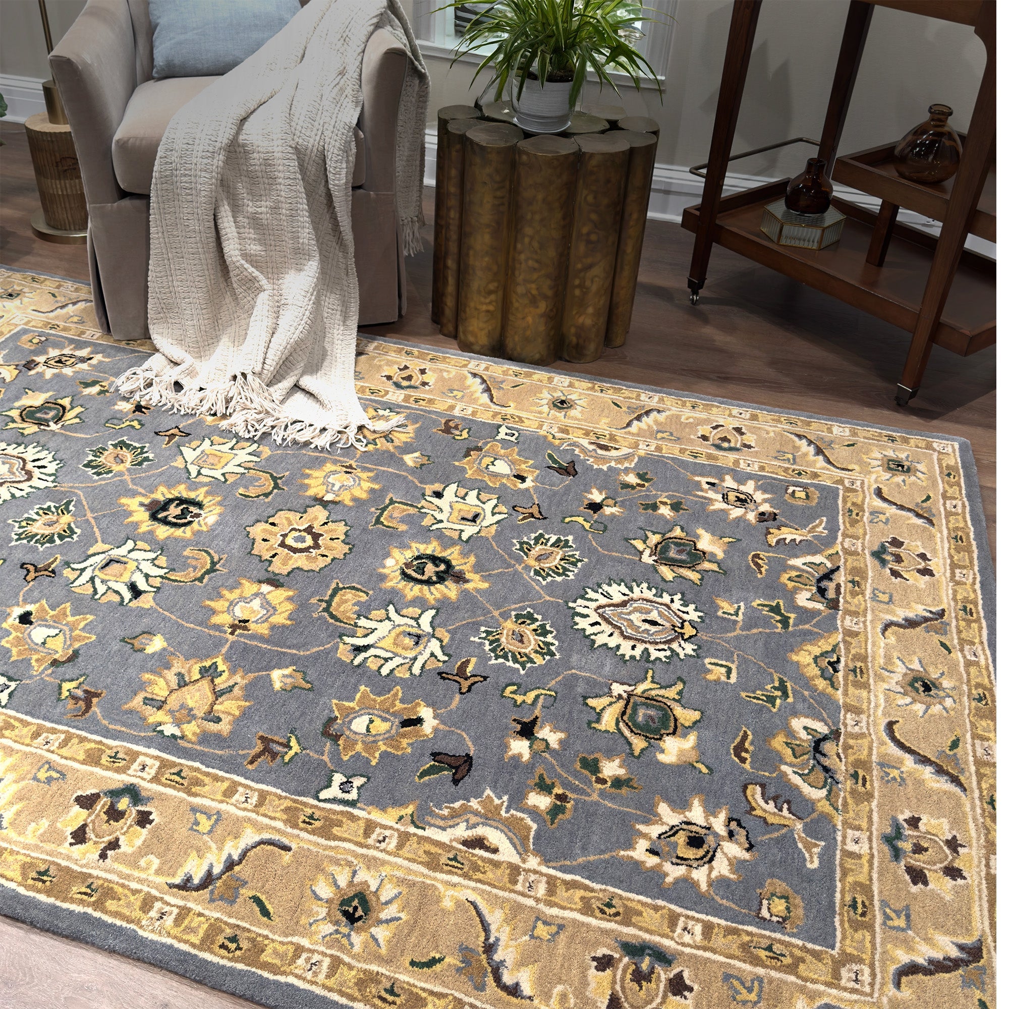 Persia-Keshan Gray Beige Hand Tufted Rug Rectangle image