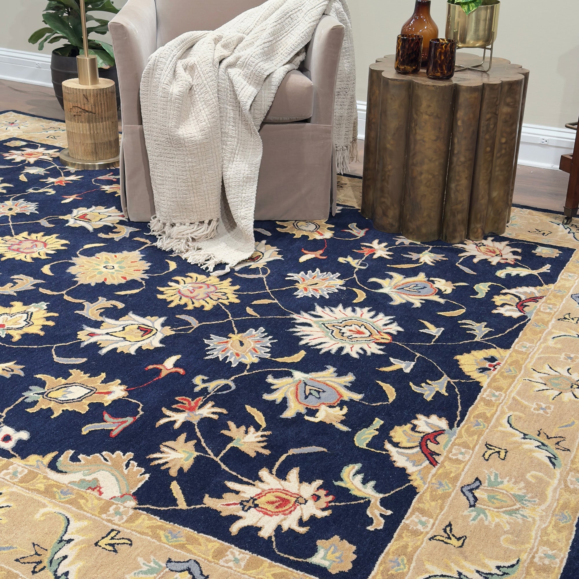 Persia-Keshan Navy Taupe Hand Tufted Rug Rectangle image