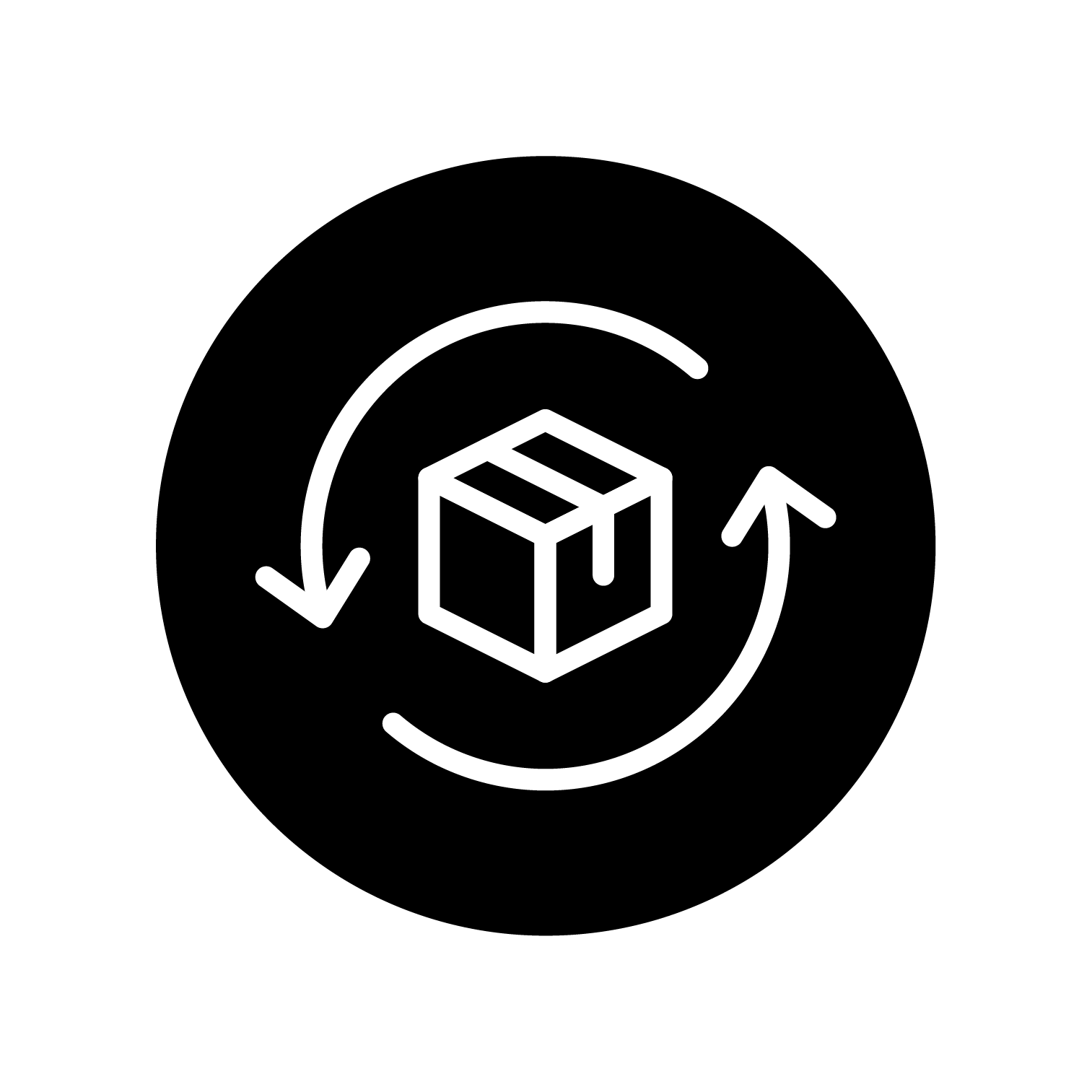 return and exchange icon with shipping box and arrows in a circle