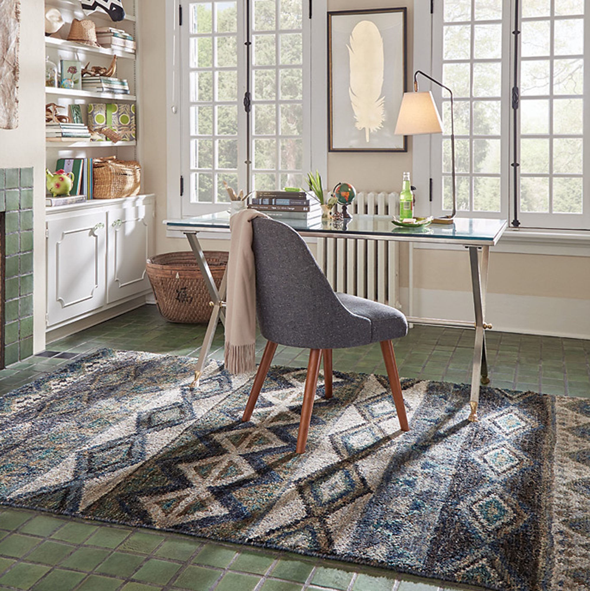 southwestern style room with area rug 