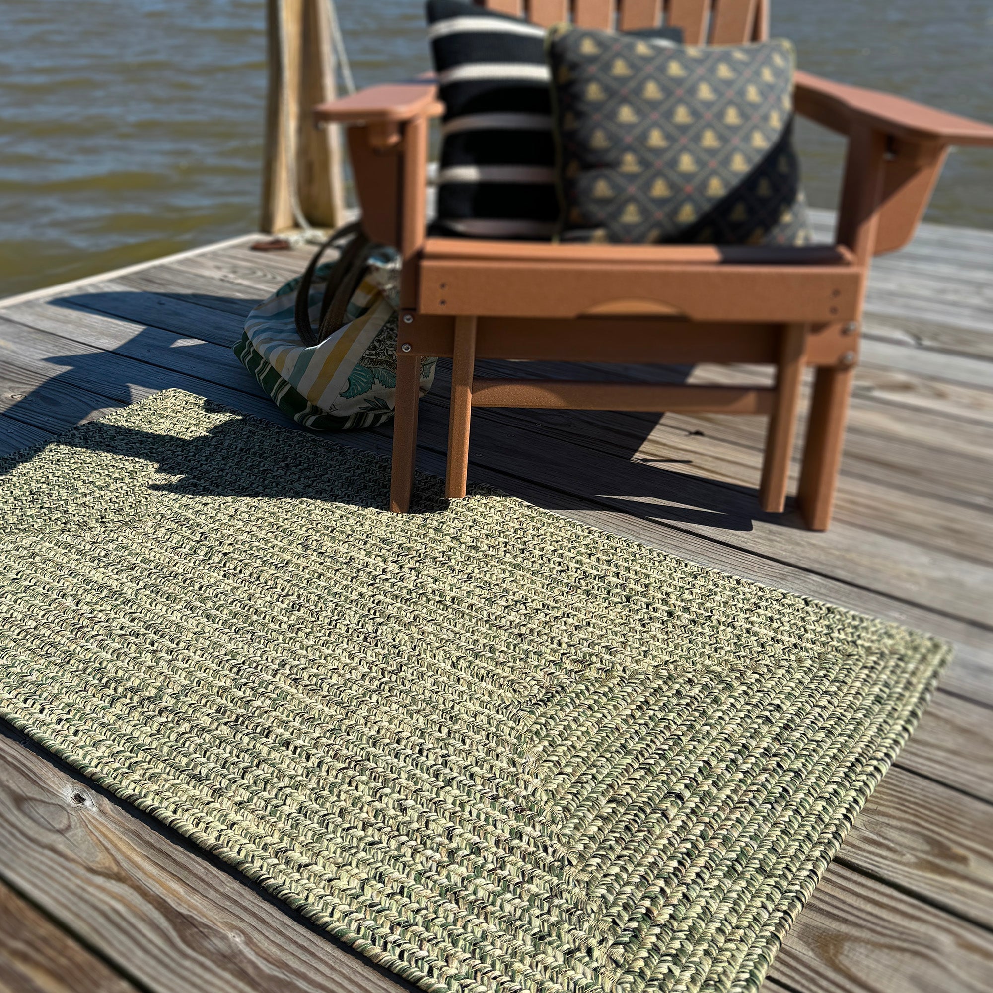 Dockside Palm Leaf Braided Rug Concentric Rectangle image