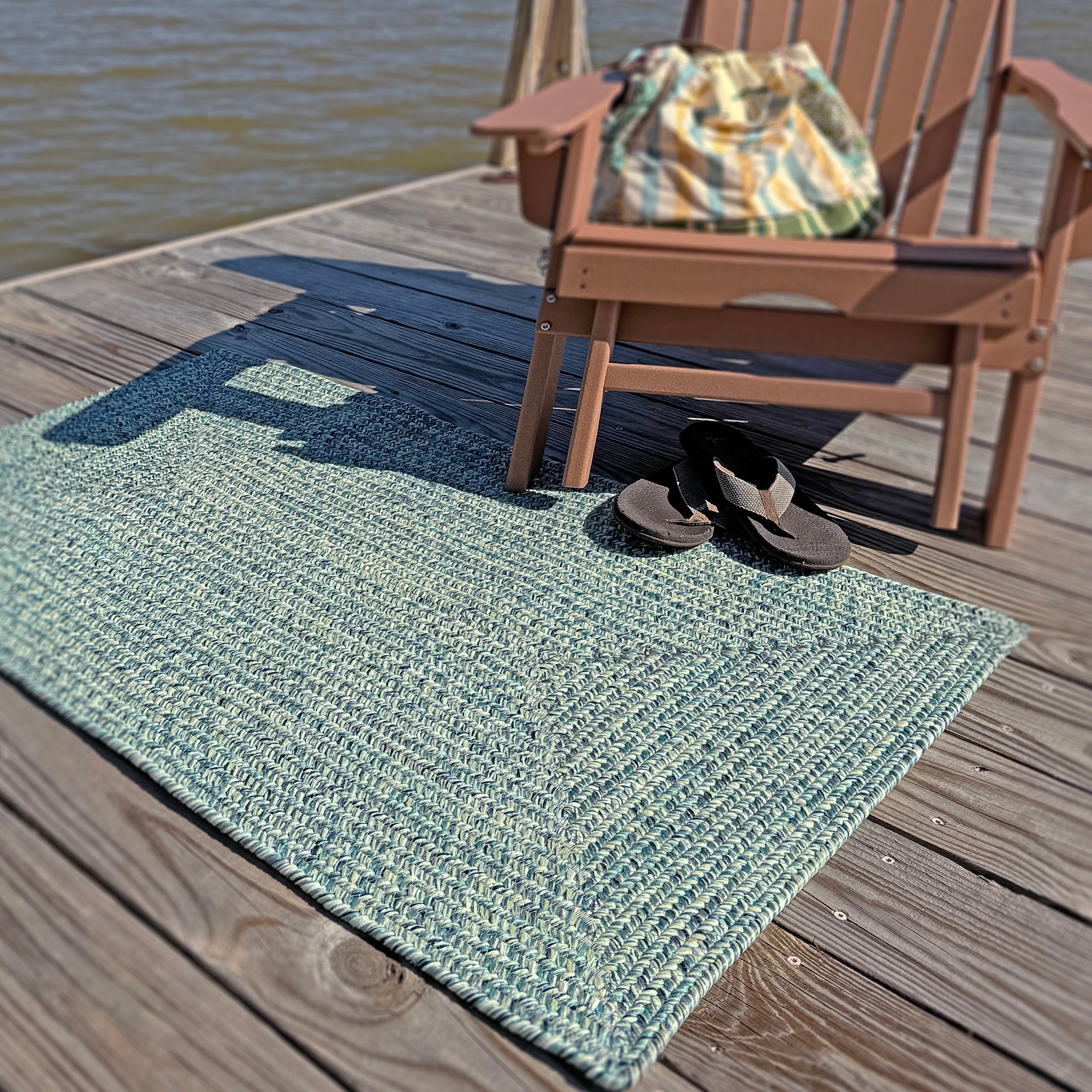 Dockside Teal Braided Rug Concentric Rectangle image