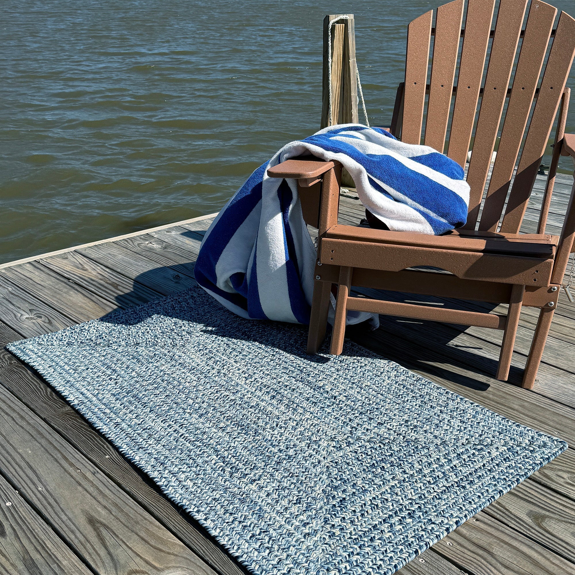 Dockside Cobalt Sea Braided Rug Concentric Rectangle image