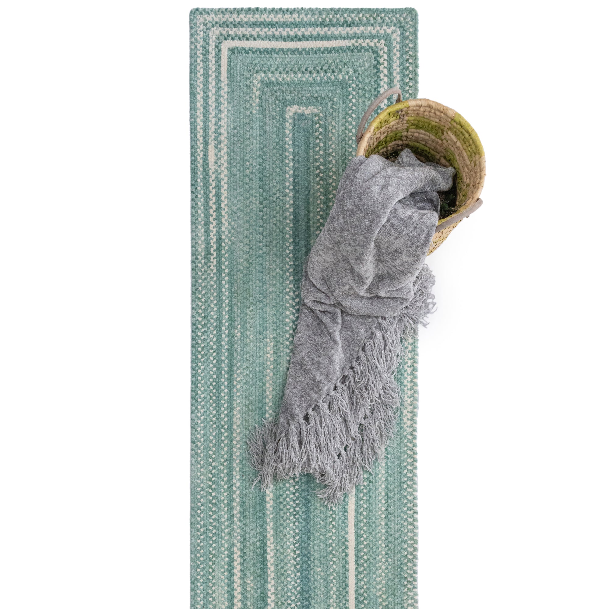 Bambini Aquamarine Braided Rug Concentric Rectangle image