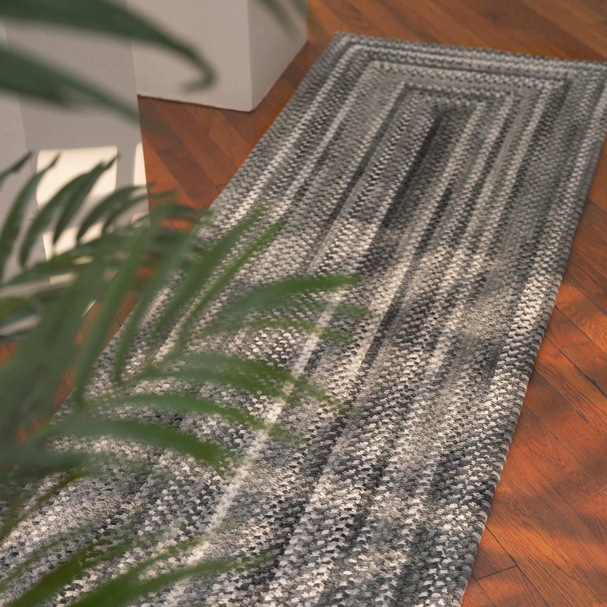 Bambini Cool Gray Braided Rug Concentric Rectangle image