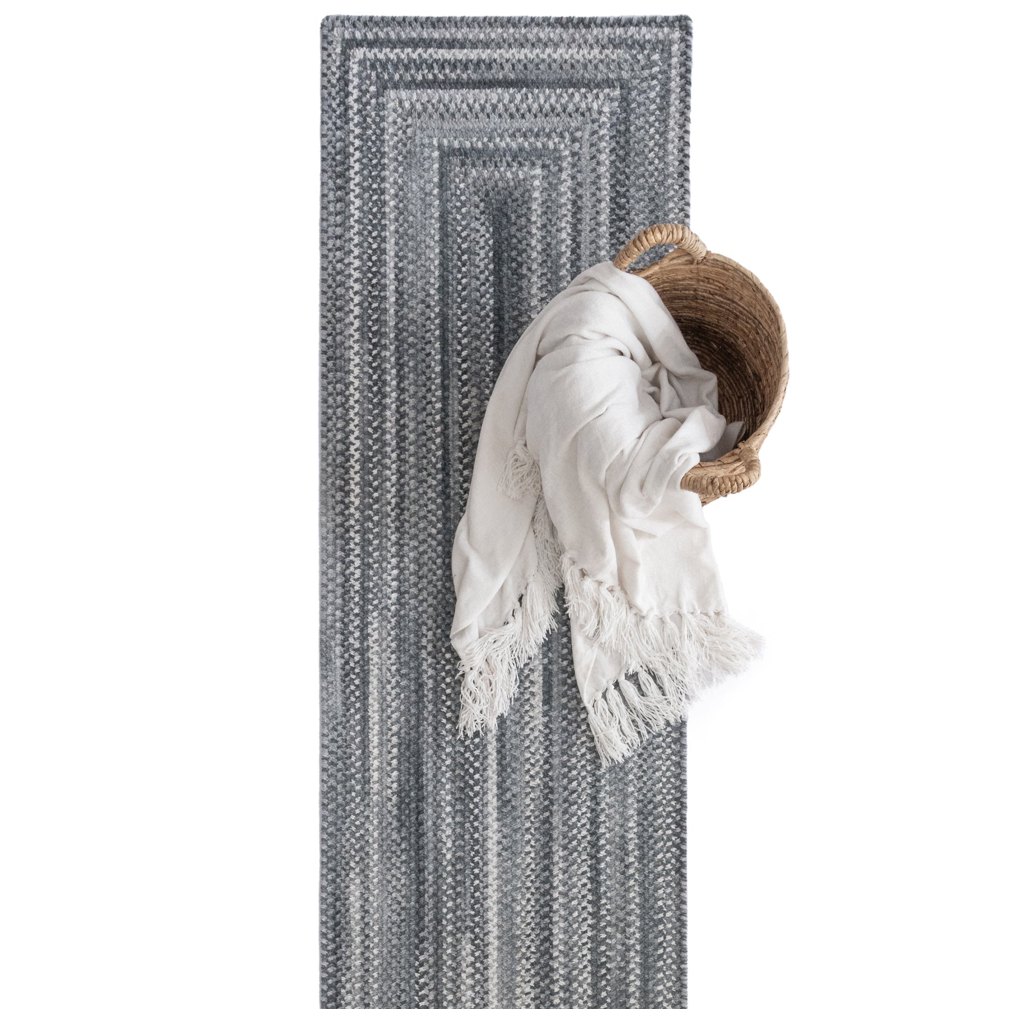 Bambini Cool Gray Braided Rug Concentric Rectangle image