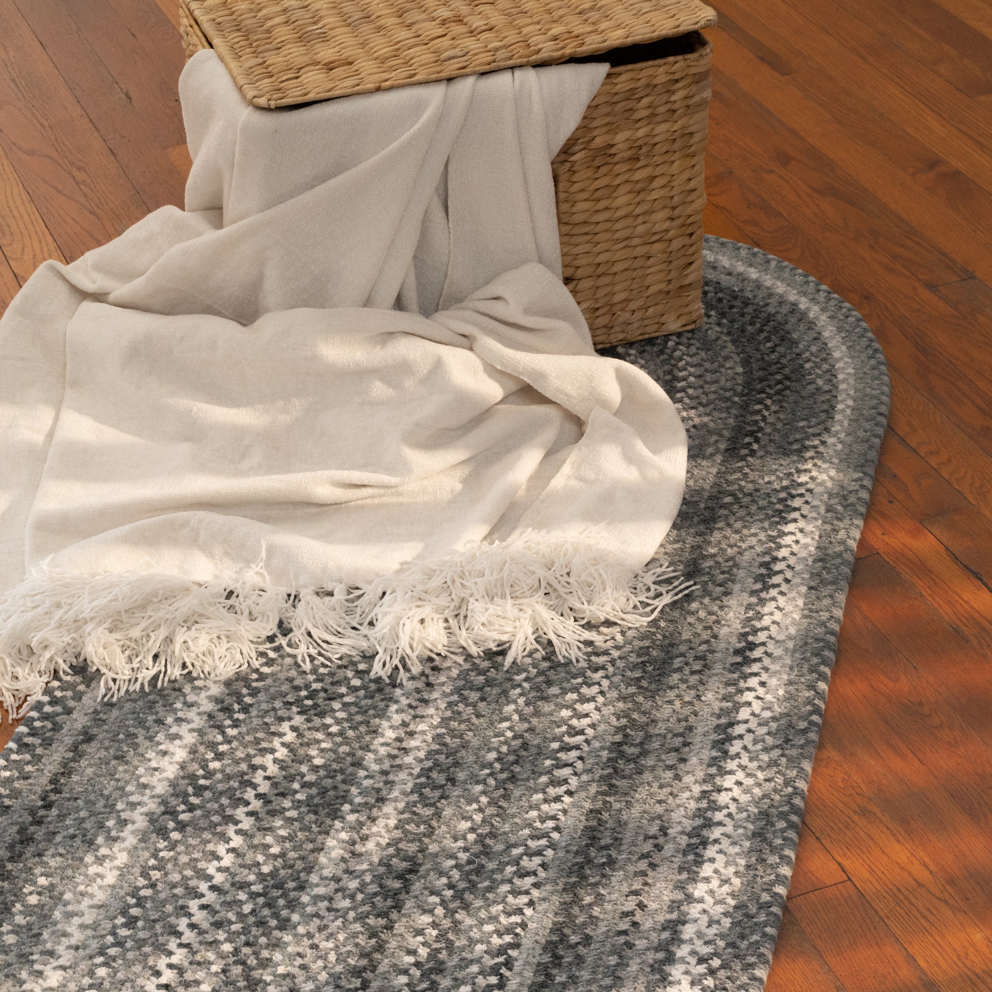 Bambini Cool Gray Braided Rug Oval image