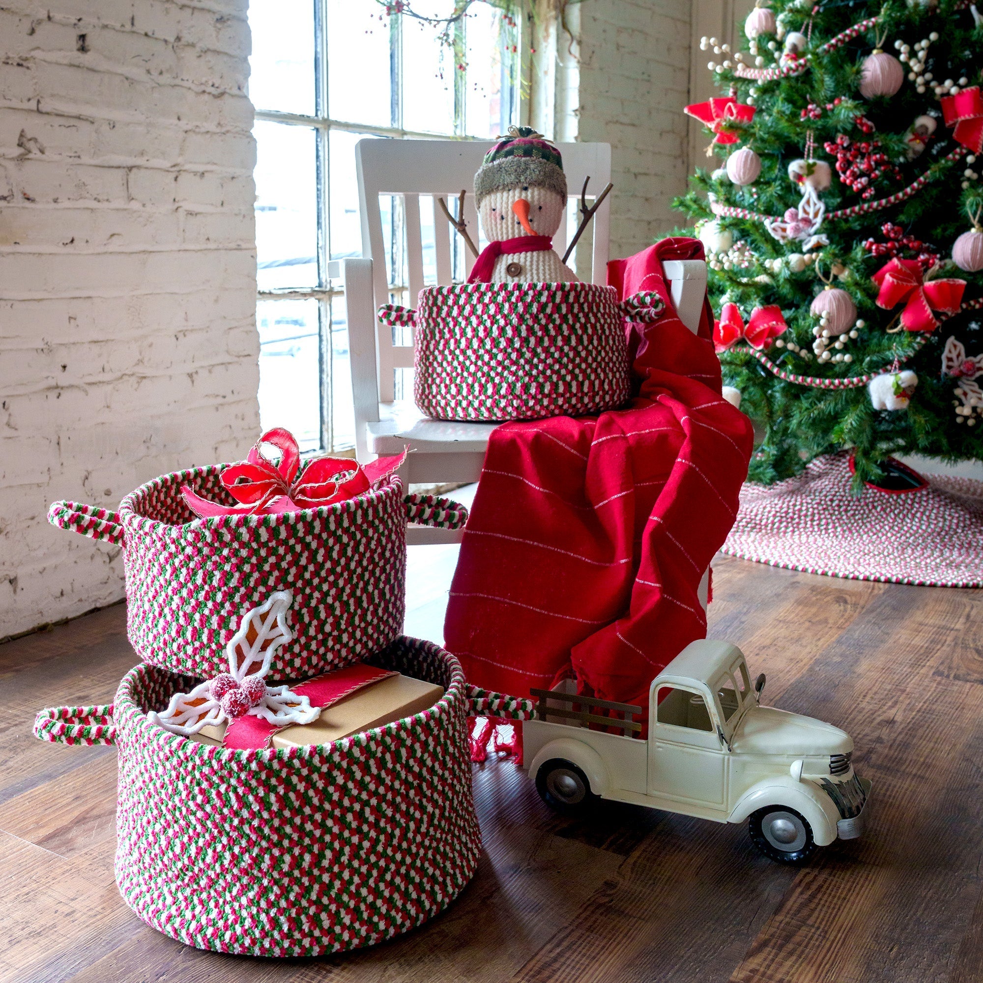 Happy Holidays-Christmas Christmas Multi Braided Rug Basket image