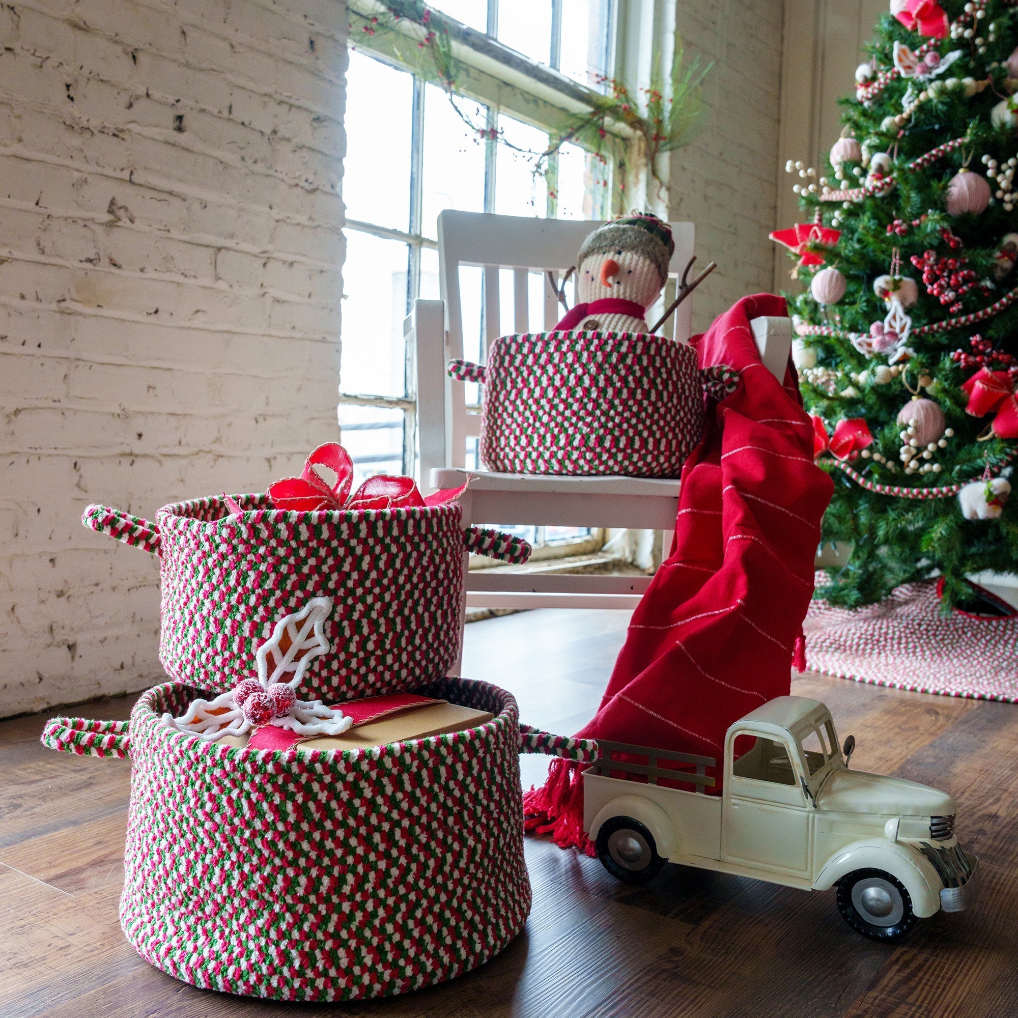Happy Holidays-Christmas Christmas Multi Braided Rug Basket image