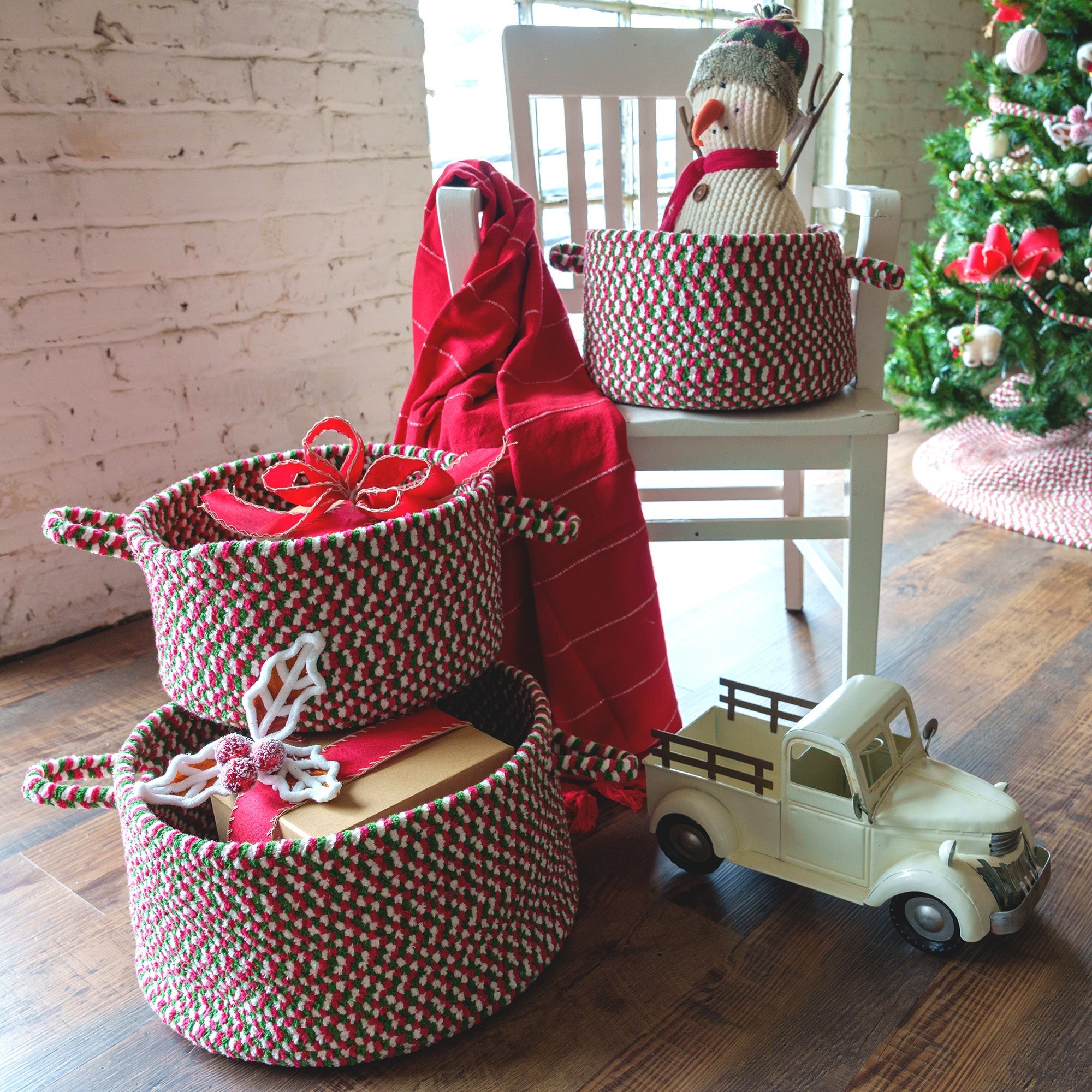 Happy Holidays-Christmas Christmas Multi Braided Rug Basket image