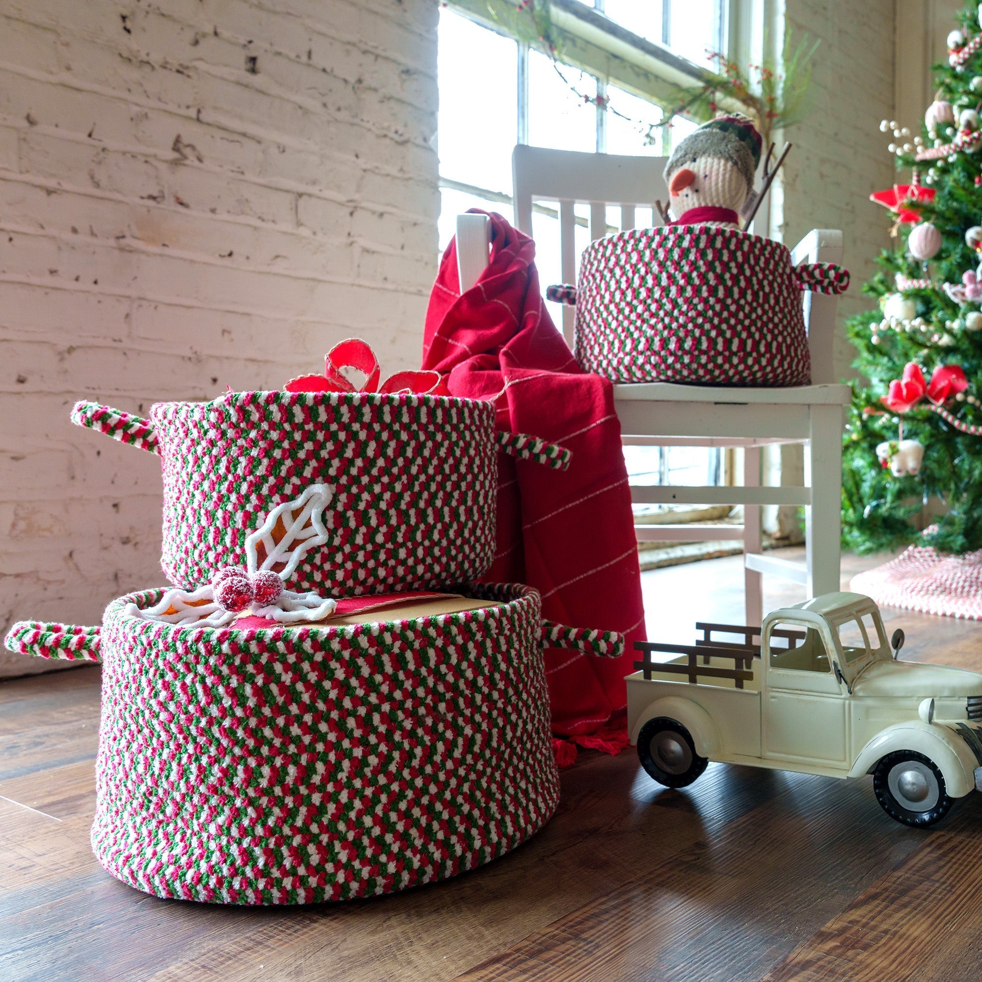 Happy Holidays-Christmas Christmas Multi Braided Rug Basket image