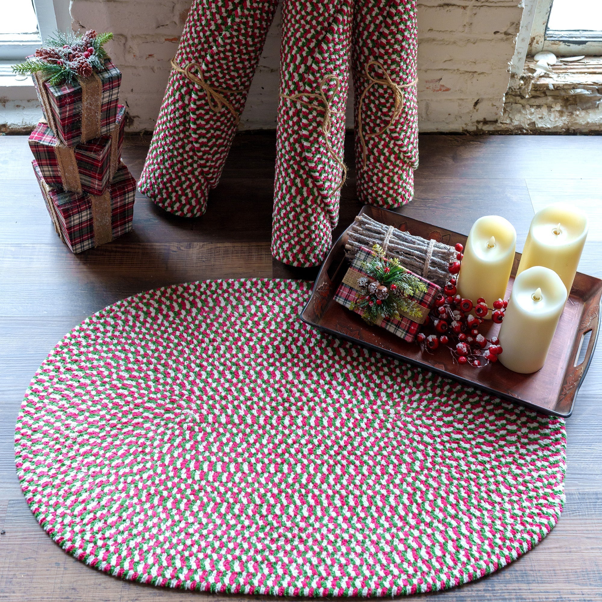 Happy Holidays-Christmas Christmas Multi Braided Rug Oval image