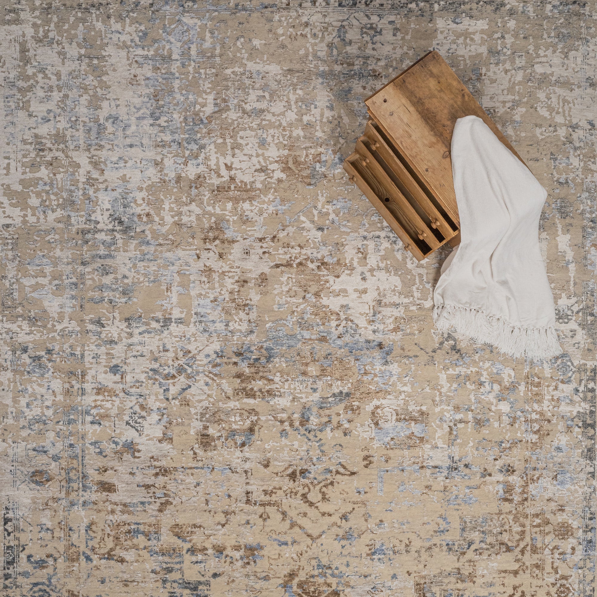 Carrara Beige Blue Hand Knotted Rug Rectangle image