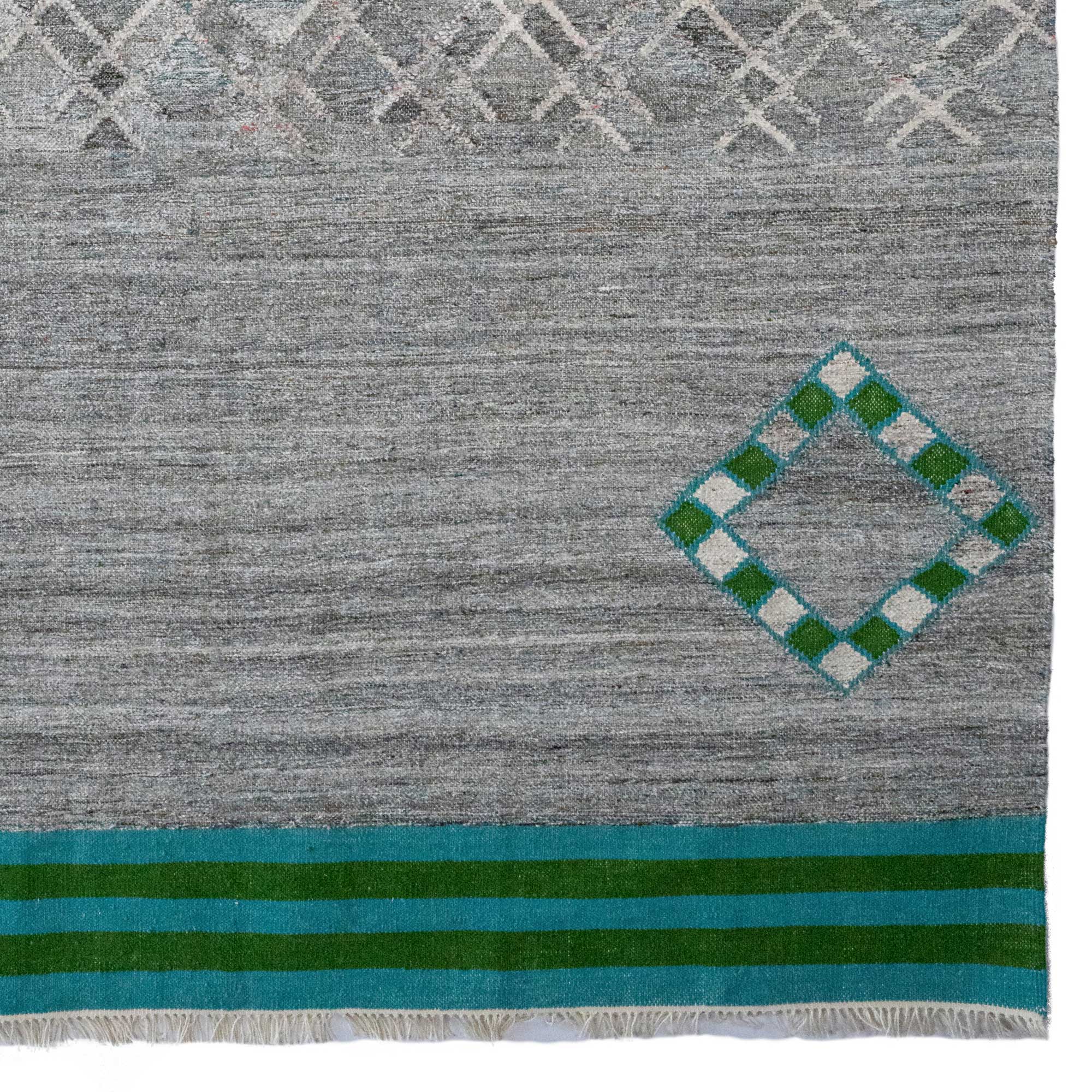 Vintage Moroc Green Gray Flat Woven Rug Rectangle image