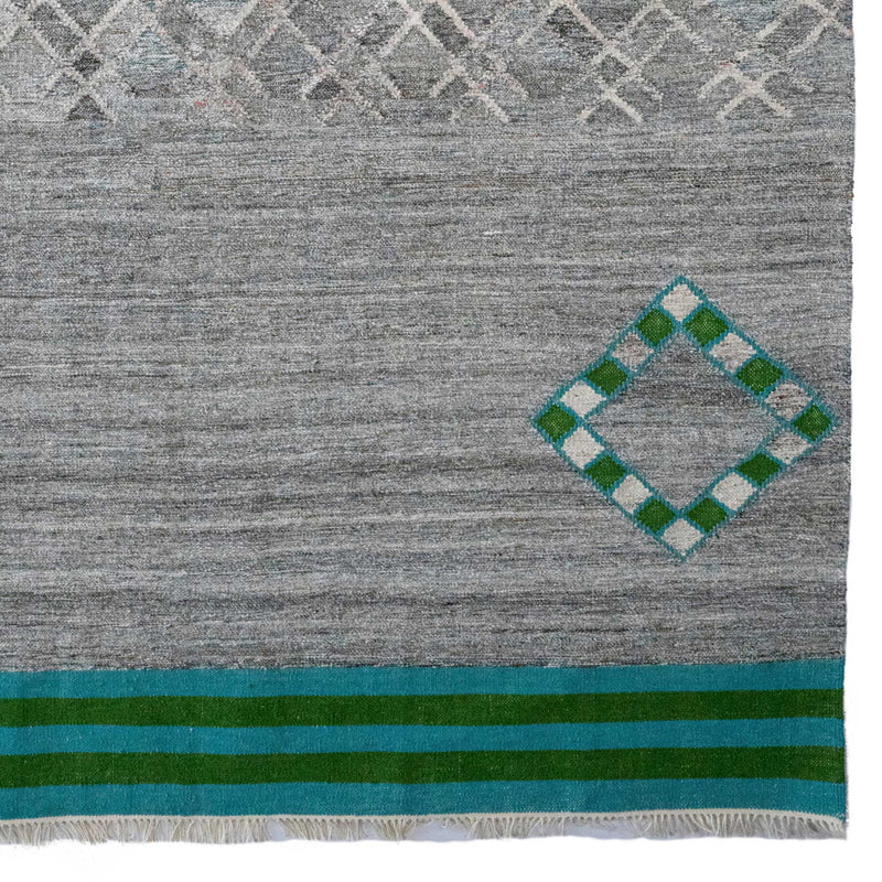 Vintage Moroc Green Gray Flat Woven Rug Rectangle image