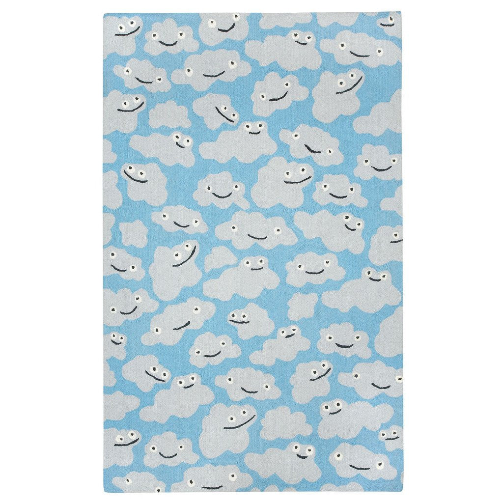 Cloud People Blue Loop Hooked Rug Rectangle image