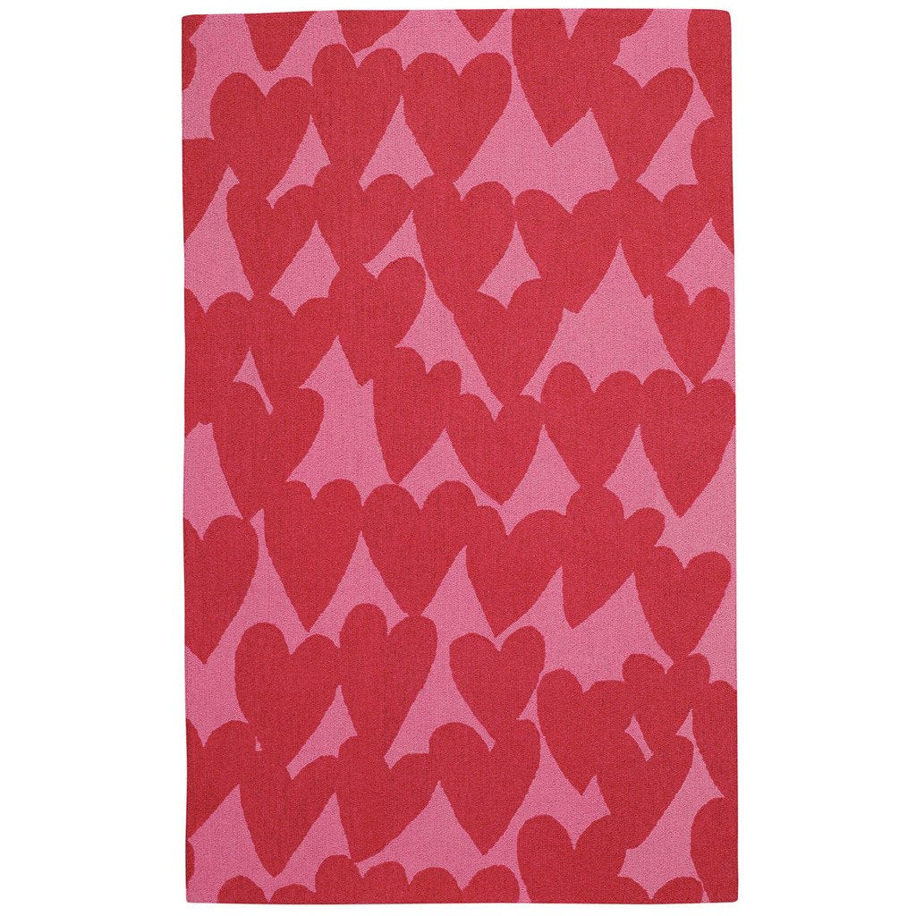 Hearts Dark Red Loop Hooked Rug Rectangle image