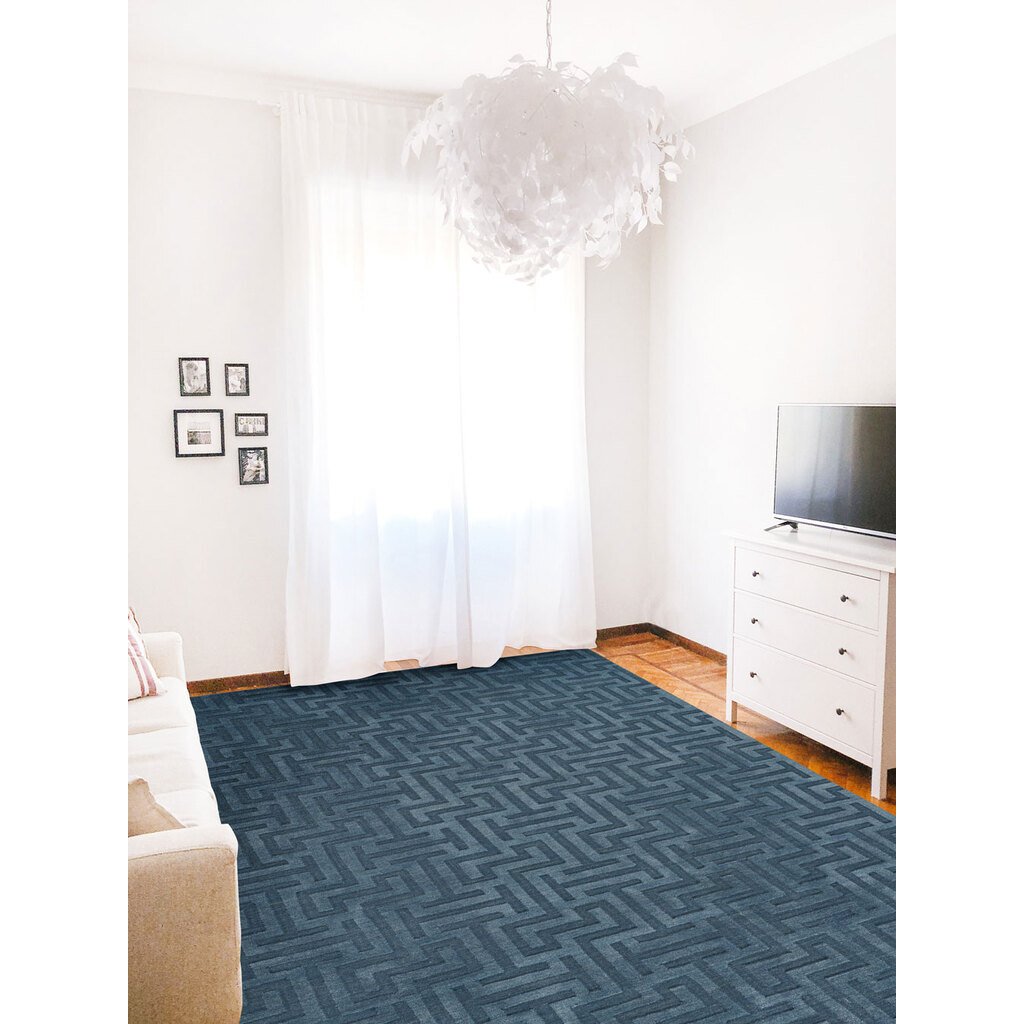 Gallery-Puzzle Slate Blue Hand Loomed Area Rug Rectangle image